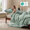 image:imageBedsure PureWoven 100 Washed Cotton Duvet Cover Set Queen Size 3PC  Linen Like Texture Percale Breathable Bedding Set for All Seasons Zipper Closure 8 Corner Ties Charcoal 90 X 9009  Iceberg Green No Comforter