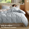 image:imageBedsure PureWoven 100 Washed Cotton Duvet Cover Set Queen Size 3PC  Linen Like Texture Percale Breathable Bedding Set for All Seasons Zipper Closure 8 Corner Ties Charcoal 90 X 9021  Pastel Blue No Comforter