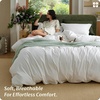 image:imageBedsure PureWoven 100 Washed Cotton Duvet Cover Set Queen Size 3PC  Linen Like Texture Percale Breathable Bedding Set for All Seasons Zipper Closure 8 Corner Ties Charcoal 90 X 9001  Natural White No Comforter
