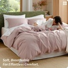image:imageBedsure PureWoven 100 Washed Cotton Duvet Cover Set Queen Size 3PC  Linen Like Texture Percale Breathable Bedding Set for All Seasons Zipper Closure 8 Corner Ties Charcoal 90 X 9015  Petal Pink No Comforter