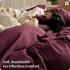 image:imageBedsure PureWoven 100 Washed Cotton Duvet Cover Set Queen Size 3PC  Linen Like Texture Percale Breathable Bedding Set for All Seasons Zipper Closure 8 Corner Ties Charcoal 90 X 9020  Burgundy No Comforter