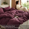 image:imageBedsure PureWoven 100 Washed Cotton Duvet Cover Set Queen Size 3PC  Linen Like Texture Percale Breathable Bedding Set for All Seasons Zipper Closure 8 Corner Ties Charcoal 90 X 9020  Burgundy No Comforter