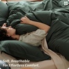 image:imageBedsure PureWoven 100 Washed Cotton Duvet Cover Set Queen Size 3PC  Linen Like Texture Percale Breathable Bedding Set for All Seasons Zipper Closure 8 Corner Ties Charcoal 90 X 9010  Forest Green No Comforter