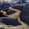 image:imageBedsure PureWoven 100 Washed Cotton Duvet Cover Set Queen Size 3PC  Linen Like Texture Percale Breathable Bedding Set for All Seasons Zipper Closure 8 Corner Ties Charcoal 90 X 9023  Navy No Comforter