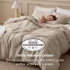 image:imageBedsure PureWoven 100 Washed Cotton Duvet Cover Set Queen Size 3PC  Linen Like Texture Percale Breathable Bedding Set for All Seasons Zipper Closure 8 Corner Ties Charcoal 90 X 9029  Frosted Almond No Comforter