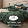 image:imageBedsure PureWoven 100 Washed Cotton Duvet Cover Set Queen Size 3PC  Linen Like Texture Percale Breathable Bedding Set for All Seasons Zipper Closure 8 Corner Ties Charcoal 90 X 9009  Olive Green No Comforter