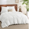 image:imageBedsure PureWoven 100 Washed Cotton Duvet Cover Set Queen Size 3PC  Linen Like Texture Percale Breathable Bedding Set for All Seasons Zipper Closure 8 Corner Ties Charcoal 90 X 9025  Grey No Comforter