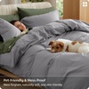 image:imageBedsure PureWoven 100 Washed Cotton Duvet Cover Set Queen Size 3PC  Linen Like Texture Percale Breathable Bedding Set for All Seasons Zipper Closure 8 Corner Ties Charcoal 90 X 9025  Grey No Comforter