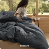 image:imageBedsure PureWoven 100 Washed Cotton Duvet Cover Set Queen Size 3PC  Linen Like Texture Percale Breathable Bedding Set for All Seasons Zipper Closure 8 Corner Ties Charcoal 90 X 9034  Slub Charcoal No Comforter