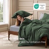 image:imageBedsure PureWoven 100 Washed Cotton Duvet Cover Set Queen Size 3PC  Linen Like Texture Percale Breathable Bedding Set for All Seasons Zipper Closure 8 Corner Ties Charcoal 90 X 9009  Olive Green No Comforter