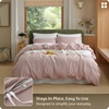 image:imageBedsure PureWoven 100 Washed Cotton Duvet Cover Set Queen Size 3PC  Linen Like Texture Percale Breathable Bedding Set for All Seasons Zipper Closure 8 Corner Ties Charcoal 90 X 9015  Petal Pink No Comforter