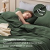 image:imageBedsure PureWoven 100 Washed Cotton Duvet Cover Set Queen Size 3PC  Linen Like Texture Percale Breathable Bedding Set for All Seasons Zipper Closure 8 Corner Ties Charcoal 90 X 9009  Olive Green No Comforter