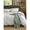 image:imageBedsure PureWoven 100 Washed Cotton Duvet Cover Set Queen Size 3PC  Linen Like Texture Percale Breathable Bedding Set for All Seasons Zipper Closure 8 Corner Ties Charcoal 90 X 9001  Natural White No Comforter