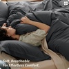 image:imageBedsure PureWoven 100 Washed Cotton Duvet Cover Set Queen Size 3PC  Linen Like Texture Percale Breathable Bedding Set for All Seasons Zipper Closure 8 Corner Ties Charcoal 90 X 9026  Charcoal No Comforter