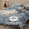 image:imageBedsure PureWoven 100 Washed Cotton Duvet Cover Set Queen Size 3PC  Linen Like Texture Percale Breathable Bedding Set for All Seasons Zipper Closure 8 Corner Ties Charcoal 90 X 9022  Dusty Blue No Comforter