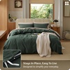 image:imageBedsure PureWoven 100 Washed Cotton Duvet Cover Set Queen Size 3PC  Linen Like Texture Percale Breathable Bedding Set for All Seasons Zipper Closure 8 Corner Ties Charcoal 90 X 9010  Forest Green No Comforter