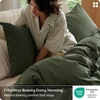 image:imageBedsure PureWoven 100 Washed Cotton Duvet Cover Set Queen Size 3PC  Linen Like Texture Percale Breathable Bedding Set for All Seasons Zipper Closure 8 Corner Ties Charcoal 90 X 9009  Olive Green No Comforter