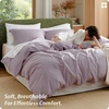 image:imageBedsure PureWoven 100 Washed Cotton Duvet Cover Set Queen Size 3PC  Linen Like Texture Percale Breathable Bedding Set for All Seasons Zipper Closure 8 Corner Ties Charcoal 90 X 9016  Lavender No Comforter