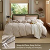 image:imageBedsure PureWoven 100 Washed Cotton Duvet Cover Set Queen Size 3PC  Linen Like Texture Percale Breathable Bedding Set for All Seasons Zipper Closure 8 Corner Ties Charcoal 90 X 9002  Oatmeal No Comforter