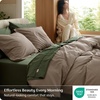 image:imageBedsure PureWoven 100 Washed Cotton Duvet Cover Set Queen Size 3PC  Linen Like Texture Percale Breathable Bedding Set for All Seasons Zipper Closure 8 Corner Ties Charcoal 90 X 9028  Light Brown No Comforter