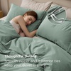 image:imageBedsure PureWoven 100 Washed Cotton Duvet Cover Set Queen Size 3PC  Linen Like Texture Percale Breathable Bedding Set for All Seasons Zipper Closure 8 Corner Ties Charcoal 90 X 9009  Iceberg Green No Comforter