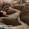 image:imageBedsure PureWoven 100 Washed Cotton Duvet Cover Set Queen Size 3PC  Linen Like Texture Percale Breathable Bedding Set for All Seasons Zipper Closure 8 Corner Ties Charcoal 90 X 9006  Brown No Comforter