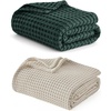 image:imageBedsure Dark Green Cooling Blanket and Beige Linen Waffle Blanket 90x90 Inches