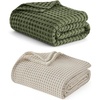 image:imageBedsure Green Cooling Blanket and Beige Linen Waffle Blanket90x90 Inches