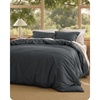 image:imageBedsure PureWoven 100 Washed Cotton Duvet Cover Set Queen Size 3PC  Linen Like Texture Percale Breathable Bedding Set for All Seasons Zipper Closure 8 Corner Ties Charcoal 90 X 9034  Slub Charcoal No Comforter