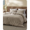 image:imageBedsure PureWoven 100 Washed Cotton Duvet Cover Set Queen Size 3PC  Linen Like Texture Percale Breathable Bedding Set for All Seasons Zipper Closure 8 Corner Ties Charcoal 90 X 9033  Slub Tannish Linen Grey No Comforter