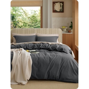 image:imageBedsure PureWoven 100 Washed Cotton Duvet Cover Set Queen Size 3PC  Linen Like Texture Percale Breathable Bedding Set for All Seasons Zipper Closure 8 Corner Ties Charcoal 90 X 9026  Charcoal No Comforter