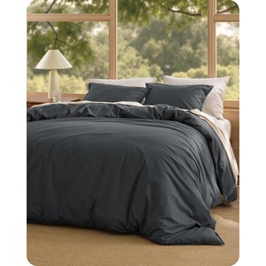 image:imageBedsure PureWoven 100 Washed Cotton Duvet Cover Set Queen Size 3PC  Linen Like Texture Percale Breathable Bedding Set for All Seasons Zipper Closure 8 Corner Ties Charcoal 90 X 9034  Slub Charcoal No Comforter