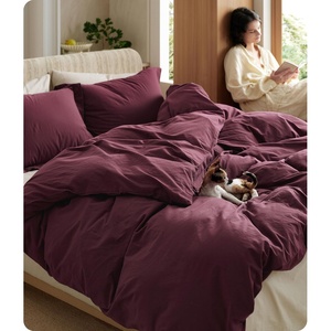 image:imageBedsure PureWoven 100 Washed Cotton Duvet Cover Set Queen Size 3PC  Linen Like Texture Percale Breathable Bedding Set for All Seasons Zipper Closure 8 Corner Ties Charcoal 90 X 9020  Burgundy No Comforter