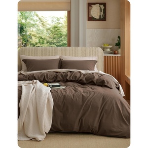image:imageBedsure PureWoven 100 Washed Cotton Duvet Cover Set Queen Size 3PC  Linen Like Texture Percale Breathable Bedding Set for All Seasons Zipper Closure 8 Corner Ties Charcoal 90 X 9006  Brown No Comforter