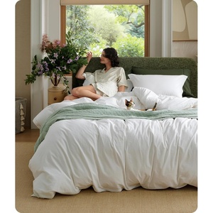 image:imageBedsure PureWoven 100 Washed Cotton Duvet Cover Set Queen Size 3PC  Linen Like Texture Percale Breathable Bedding Set for All Seasons Zipper Closure 8 Corner Ties Charcoal 90 X 9001  Natural White No Comforter
