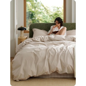 image:imageBedsure PureWoven 100 Washed Cotton Duvet Cover Set Queen Size 3PC  Linen Like Texture Percale Breathable Bedding Set for All Seasons Zipper Closure 8 Corner Ties Charcoal 90 X 9002  Oatmeal No Comforter