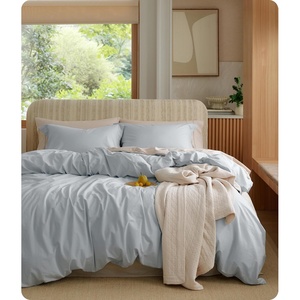 image:imageBedsure PureWoven 100 Washed Cotton Duvet Cover Set Queen Size 3PC  Linen Like Texture Percale Breathable Bedding Set for All Seasons Zipper Closure 8 Corner Ties Charcoal 90 X 9021  Pastel Blue No Comforter