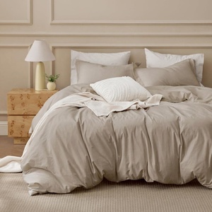 image:imageBedsure PureWoven 100 Washed Cotton Duvet Cover Set Queen Size 3PC  Linen Like Texture Percale Breathable Bedding Set for All Seasons Zipper Closure 8 Corner Ties Charcoal 90 X 9029  Frosted Almond No Comforter