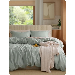 image:imageBedsure PureWoven 100 Washed Cotton Duvet Cover Set Queen Size 3PC  Linen Like Texture Percale Breathable Bedding Set for All Seasons Zipper Closure 8 Corner Ties Charcoal 90 X 9009  Sage Green No Comforter
