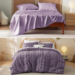 image:imageBedsure Queen Size Lilac Cooling Sheet Set and Boho Duvet Cover Set with Pillow Shams  All Seasons Bedding