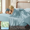 image:imageBedsure PureWoven Organically Grown Bamboo Viscose King Size Sheets Set  Cooling Bed Sheets for Hot Sleepers 18 Deep Pocket with Corner Straps Luxury Silky Soft Breathable OekoTex Navy10  Light Blue
