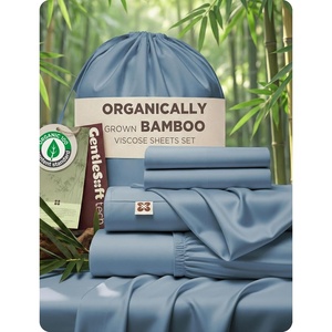 image:imageBedsure PureWoven Organically Grown Bamboo Viscose King Size Sheets Set  Cooling Bed Sheets for Hot Sleepers 18 Deep Pocket with Corner Straps Luxury Silky Soft Breathable OekoTex Navy04  Mineral Blue