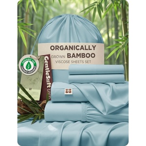 image:imageBedsure PureWoven Organically Grown Bamboo Viscose King Size Sheets Set  Cooling Bed Sheets for Hot Sleepers 18 Deep Pocket with Corner Straps Luxury Silky Soft Breathable OekoTex Navy10  Light Blue