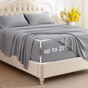 image:imageBedsure Deep Pocket Queen Sheet Set  Fits Mattresses Up to 21 Inches Thick  4 Piece GentleSoft Bed Sheets Moisture Wicking Soft amp Cooling Bedsheet amp Pillowcases Easy amp Secure Fit Red01  Light Grey