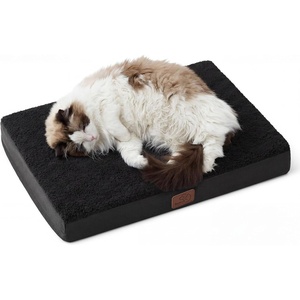 image:imageBedsure XL Dog Bed for Crate Pet Bed with Washable Cover 41x27 Inch Grey  Orthopedic Egg Crate Foam Flat Rectangle Sherpa Mat NonSlip Bottom Comfy Removable Cover For Extra Large Pets  65 lbsBlack