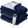 image:imageBedsure Ribbed Electric Blanket Full Coconut White Heated Blanket Preheat  Fast Heating 6 Heat amp 6 Timer Up to 10H Settings 8 Hours AutoOff ETL amp FCC Flannel Sherpa Gifts for Grandma 72x8403  Navy