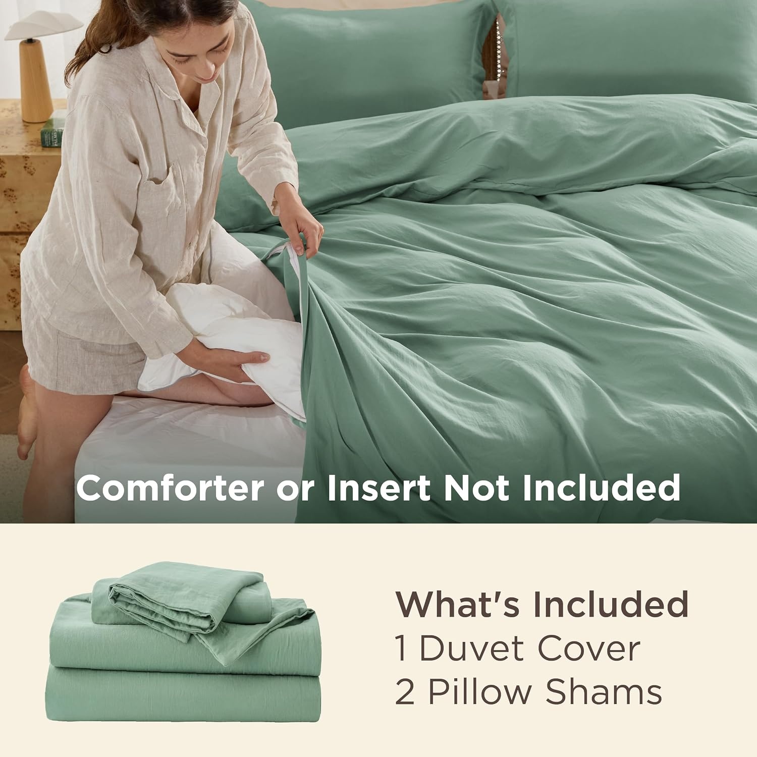 image:imageBedsure Tan Gingham Ruffle Duvet Cover SetVintage Farmhouse Bedding Queen  Cottagecore Aesthetic Ruffle Edges Soft Lightweight Hidden Zipper Inner Ties 90x90 Comforter Cover 2 Pillow Shams03  Sage Green No Comforter