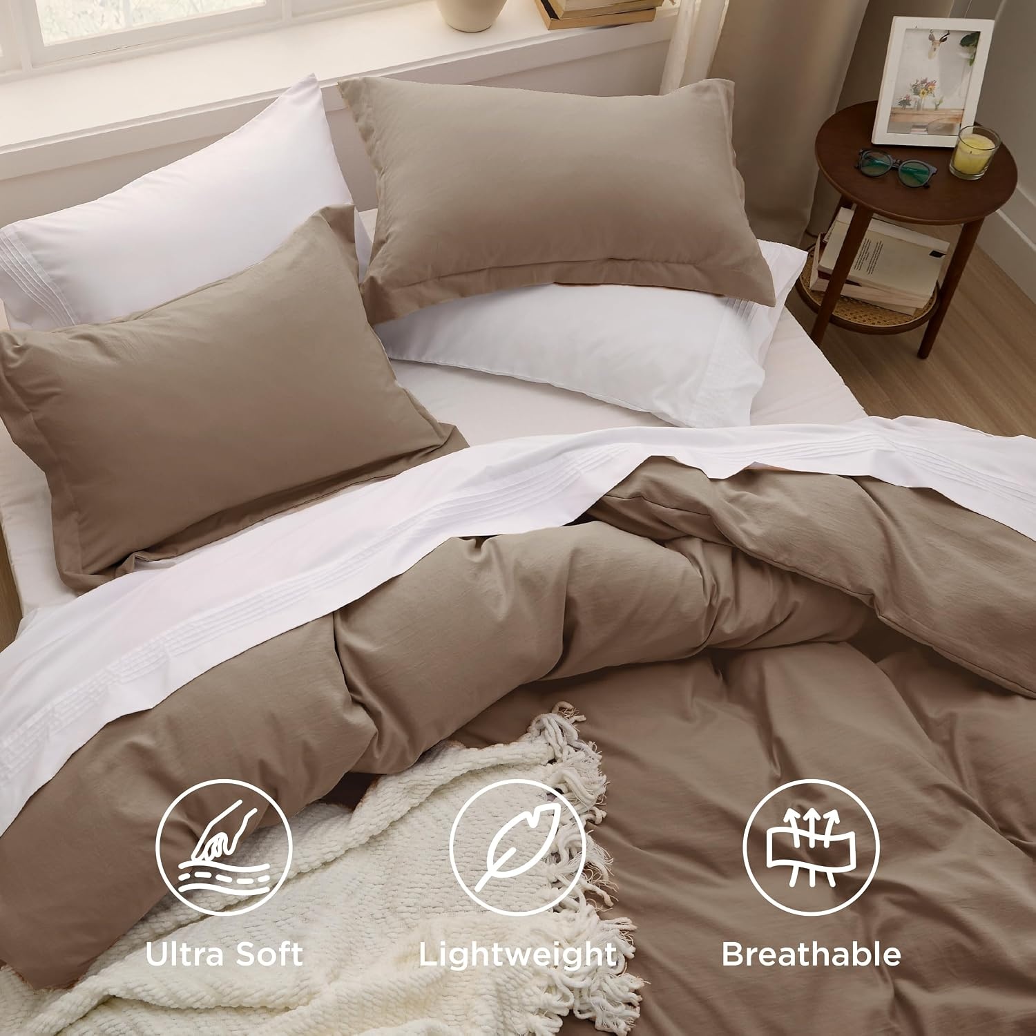 image:imageBedsure Tan Gingham Ruffle Duvet Cover SetVintage Farmhouse Bedding Queen  Cottagecore Aesthetic Ruffle Edges Soft Lightweight Hidden Zipper Inner Ties 90x90 Comforter Cover 2 Pillow Shams02  Brown No Comforter