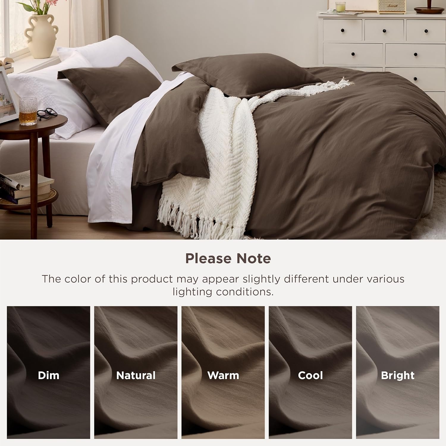 image:imageBedsure Tan Gingham Ruffle Duvet Cover SetVintage Farmhouse Bedding Queen  Cottagecore Aesthetic Ruffle Edges Soft Lightweight Hidden Zipper Inner Ties 90x90 Comforter Cover 2 Pillow Shams02  Dark Brown No Comforter