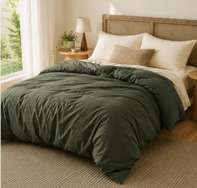 image:imageBedsure Tan Gingham Ruffle Duvet Cover SetVintage Farmhouse Bedding Queen  Cottagecore Aesthetic Ruffle Edges Soft Lightweight Hidden Zipper Inner Ties 90x90 Comforter Cover 2 Pillow Shams03  Olive Green No Comforter